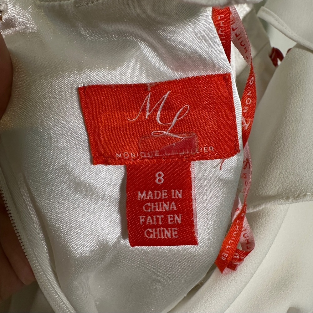 BHLDN MONIQUE LHUILLIER White Bissel Jumpsuit w/ Ruffle Halter Bodice -  Size 8 - Picture 4 of 12